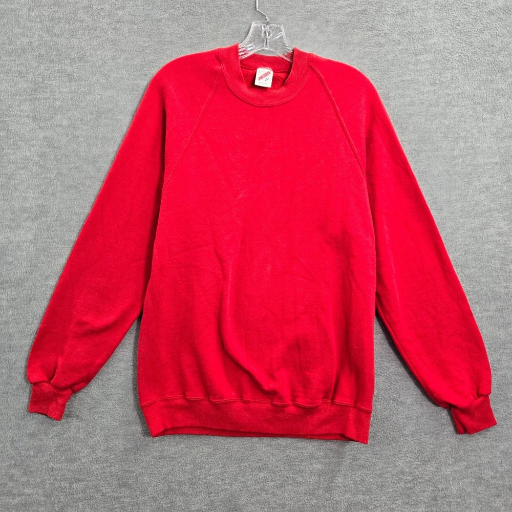 VINTAGE Jerzees Men Sweatshirt Large Red Blank Fleece Crew Neck Long Sleeve